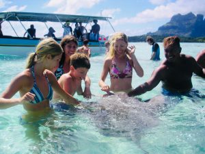 Swimming with stingrays in Tahiti